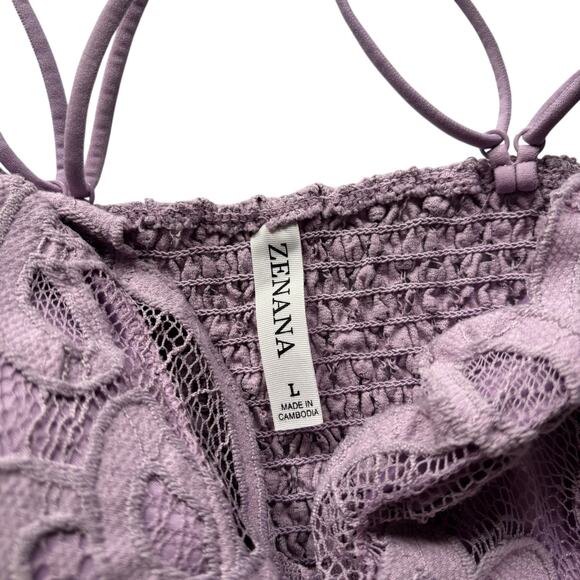 Zenana floral lace bralette L dusty mauve strappy crisscross smocked back - Picture 3 of 5